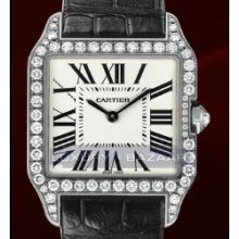 Santos Dumont Small (WG- Diamonds / Silver / Leather)