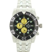 Sartego Men's Ocean Master Stainless Steel Chronograph Watch Black Dial, Yellow Subdials, Black Bezel, Stainles - Sartego Watches