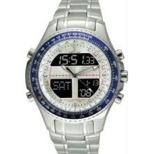 Sartego Spw35 Mens Stainless Steel Digital Alarm Chronograph World Time Silver Dial Watch