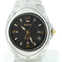 Seiko $495 Mens Kinetic Auto Relay Stainless Steel Black Dial Watch Sma035 Date