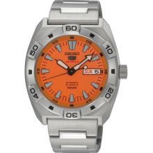 Seiko 5 Sports Srp283 Men's Orange Stainless Steel 24 Jewels Automatic Watch