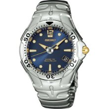 Seiko $595 Mens Kinetic Auto Relay Stainless Steel Blue Dial Watch, Date Sma113