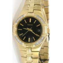 Seiko Ladies Gold 16 Diamond Bezel Watch & Box Tag,