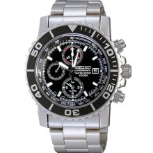 Seiko Men's Alarm Chronograph Submariner Diver Black Dial SNA225