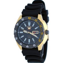 Seiko Men's Stainless Steel Case Rubber Bracelet Automatic Black Tone Dial Day and Date Displays SRP364