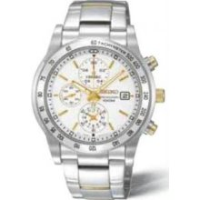 Seiko SNDD07 Mens Two Tone Quartz Chronograph Tachymeter Silver Tone Dial