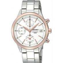 Seiko SNDY42 Womens Rose Two Tone Stainless Steel Quartz Silver Tone Dial Chronograph