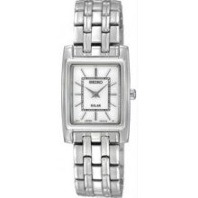 Seiko SUP077 Womens Stainless Steel Dress Solar Quartz White Dial Link Bracelet