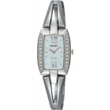 Seiko SUP083 Womens Stainless Steel Case Solar Mother of Pearl Dial Crystals on Bezel