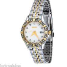 Seiko Sxdf16 Womens Two Tone Stainless Steel Accented White Dial Watch