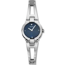 Seiko Womens $215 Silver Steel Blue Dial Bangle Bracelet Dress Watch - Suj703