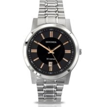 Sekonda Men's Quartz Watch With Black Dial Analogue Display And Silver Stainless Steel Bracelet 3354.27