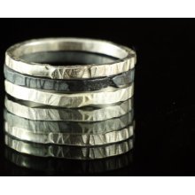 Set of 3 Silver Stacking Rings - Hammered Texture