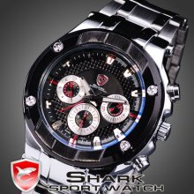 Shark 6 Hands Date Day Army Sport Mens Quartz Watch