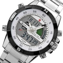 Shark Lcd Chronograph Day Stainless Steel Men Quartz Sport Watch 18direct