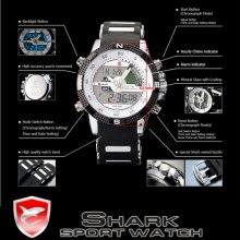 Shark Lcd Digital Chronograph Date Day Black Rubber Quartz Men Sport Watch