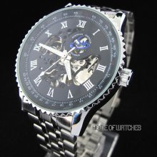 Shenhua Black Dial Automatic Mechanical Skeleton Men Fashion Sport S/steel Watch