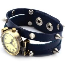 Silver Cone Three Leather Band Classical Face Women Lady Girl Quartz Wrist Watch