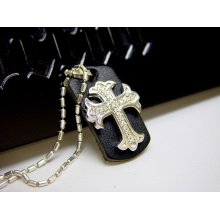 Silver Cross Dog Tag with White Diamonds By Roccia - White - Diamond