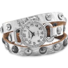 Silver Leather Fashion Wrap Watch-brand