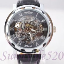 Silver Roman Indexes Leather Men Women Mechanical Watch