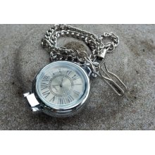 Silver Roman Numeral Pocket Watch Unusual Beautiful Magnified Watch