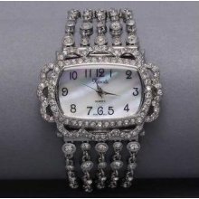 Silver Tone Multistrand Clear Crystal Bracelet Watch