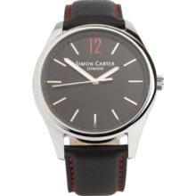 Simon Carter Men's Quartz Watch With Black Dial Analogue Display And Black Leather Strap Wt2003 Black