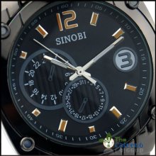 Sinobi A Class Fashion Men Quartz Titanium Metalic Black Face Analog Wrist Watch