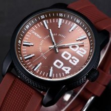 Sinobi Alloy Case Round Brown Dial Analog Silicone Quartz Wrist Watch Usts