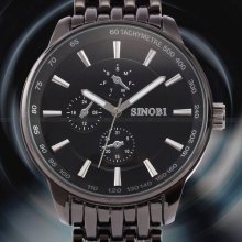 Sinobi Elegant Black Dial Stainless Steel Men Women Quartz Sport Wrist Watch
