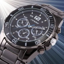 Sinobi Fashion Black Dial Stainless Steel Men Women Quartz Sport Wrist Watch