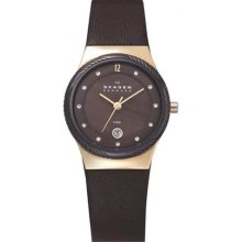 Skagen 880lrldd Women's Watch Quartz Brown Dial Brown Leather Strap