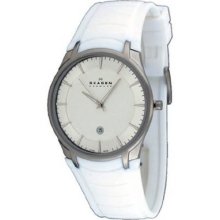 Skagen 955xlsrw Men's White Rubber Band White Dial Watch