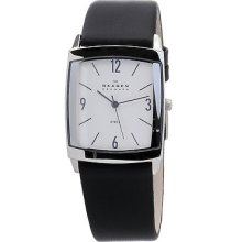 Skagen Denmark Men's 691lsls Black Leather Band Stainless Steel Watch