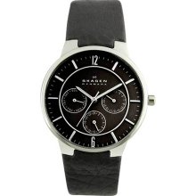 Skagen Men's 331XLSLB Black Leather Quartz Watch with Black Dial