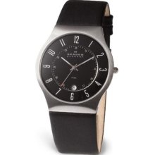 Skagen Mens Black Leather Watch W/date 233xxlslb