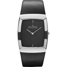 SKAGEN SKAGEN Black Leather & Rectangular Case Watch