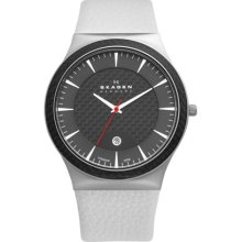 Skagen Titanium White Strap Carbon Fiber Dial Men's Watch #234XXLTLW