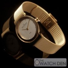 Skagen- White Dial Ladies Pvd Gold Plated Watch-358sggd