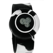 Slap-On Snap Bracelet XL 43MM Black/White Tie Dye Jelly Digital Quartz Watch