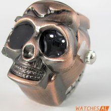 Small Cool Gunmetal Finish Flip-up Skull Stretch Ring Watch Quartz Watch