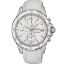 SNDX99P1 - 2012 Seiko Sportura Ladies Ceramic Sapphire White Leather Chrono Watch