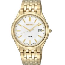 Sne138p1 Seiko Gold Plated Stainless Steel White Dial Solar Mens Watch