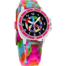 So Fashion Black Peace Dial Multi-Color Rubber Band Quartz Watch SR303