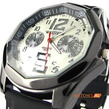 Special Decagon White Dial Black Rubber Band Analog Clock Quartz Sport Watch Pop