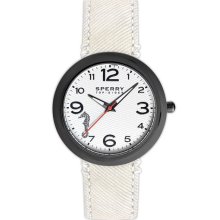 Sperry Top-Sider 'Sandbar' Round Seersucker Strap Watch, 40mm White/ Gunmetal