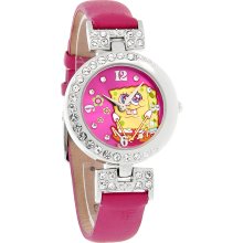 Spongebob Squarepants Ladies Juniors Jeweled Crystal Pink Leather Watch SBP352