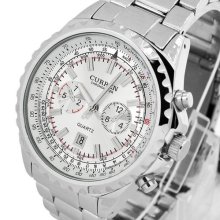 Sport Date Hours Display White Dial Water Quartz Steel Men's Luxury Wrist Watch