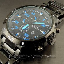 Sport Water Quartz Hours Date Hand Blue Dial Clock Men Steel Wrist Watch Wv151